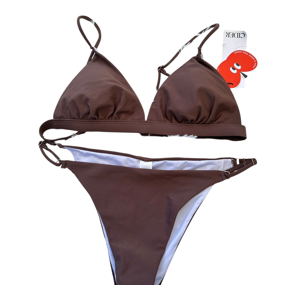 Cider Brown Bikini Set Triangle Adjustable Straps Swimsuit Beachwear Medium NWT